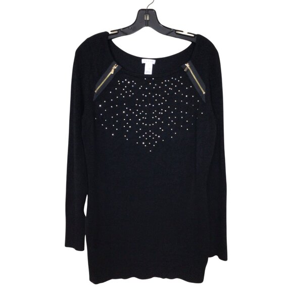 Cache Sweater Women’s M Medium Black Long Sleeve Knit Shirt Top Embellished - Picture 1 of 10